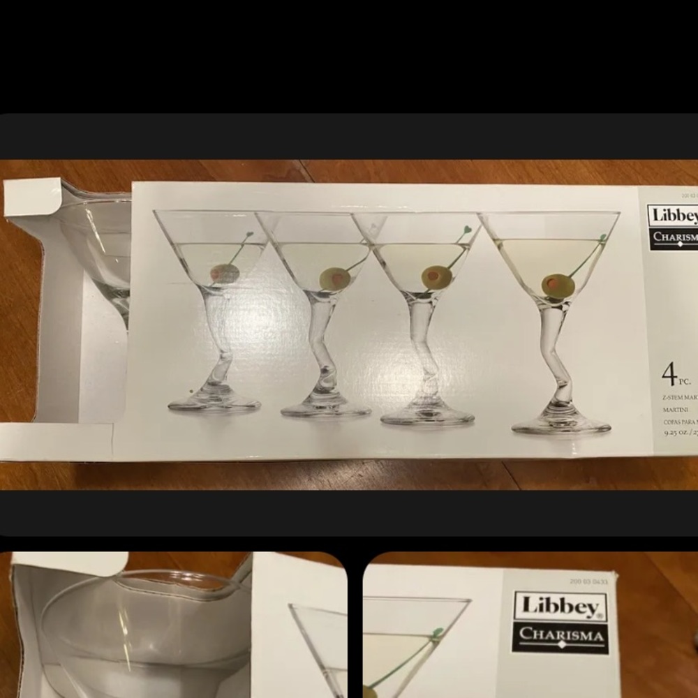 NEW Libbey Charisma Z-Stem Martini Cocktail Clear Glass 9.25oz Set Of 4